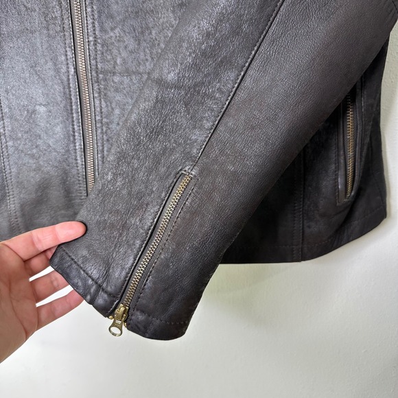 Aviatrix Leather Jacket Mens 2XL Brown Asymmetrical Full Zip Moto Biker Distress - Picture 7 of 10